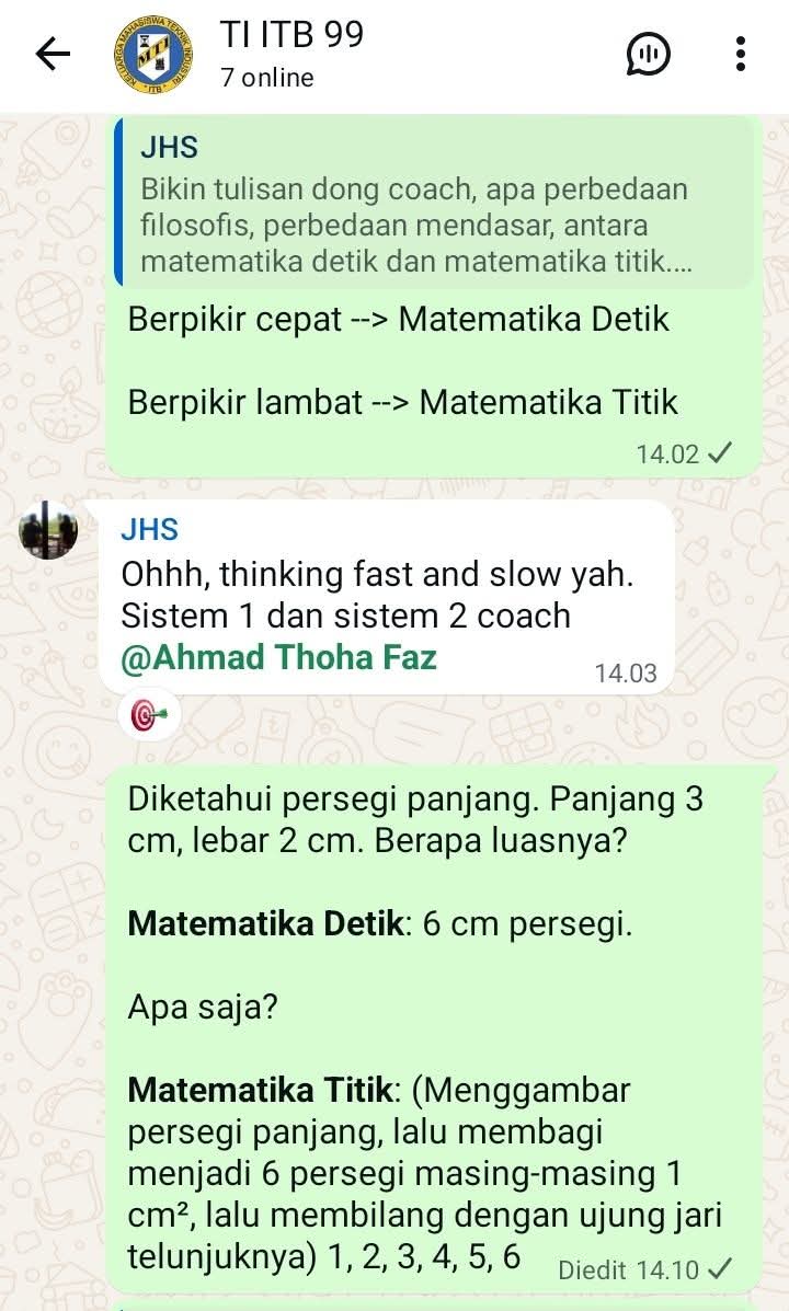 Dialog tentang Matematika Detik dan Matematika Titik di WA Group Alumni Teknik Industri ITB Angkatan 99